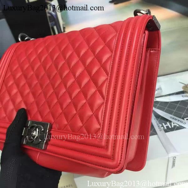 Boy Chanel Flap Bag Red Original Sheepskin Leather A67088 Silver