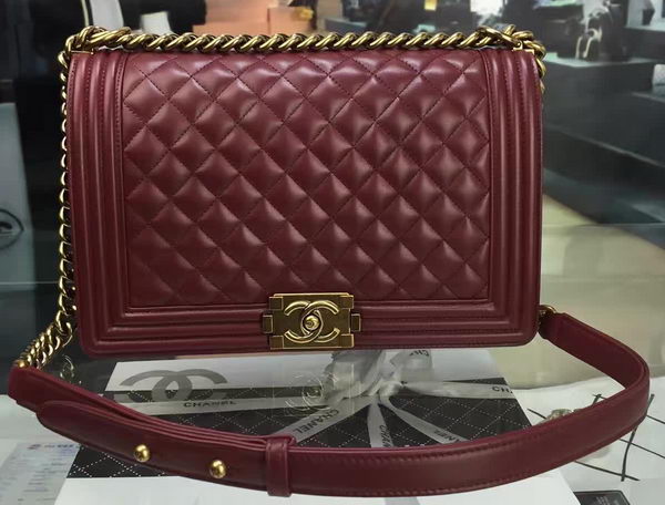 Boy Chanel Flap Bag Wine Original Sheepskin Leather A67088 Gold