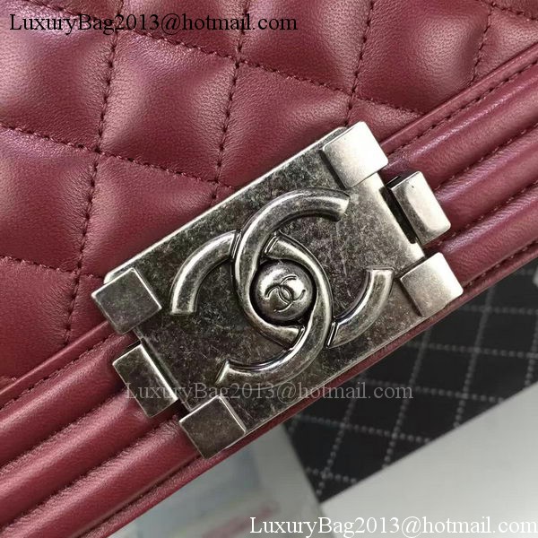 Boy Chanel Flap Bag Wine Original Sheepskin Leather A67088 Silver