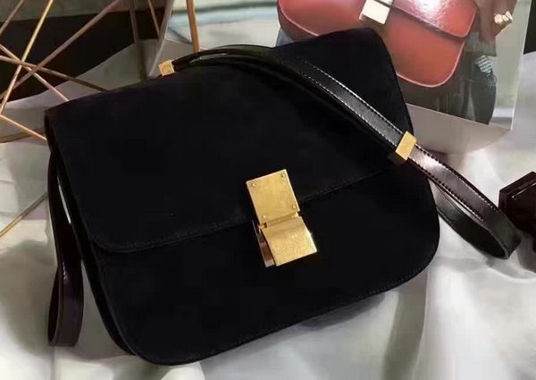 Celine Classic Box Flap Bag Suede Leather C20445 Black