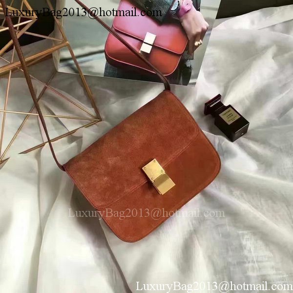 Celine Classic Box Flap Bag Suede Leather C20445 Brown