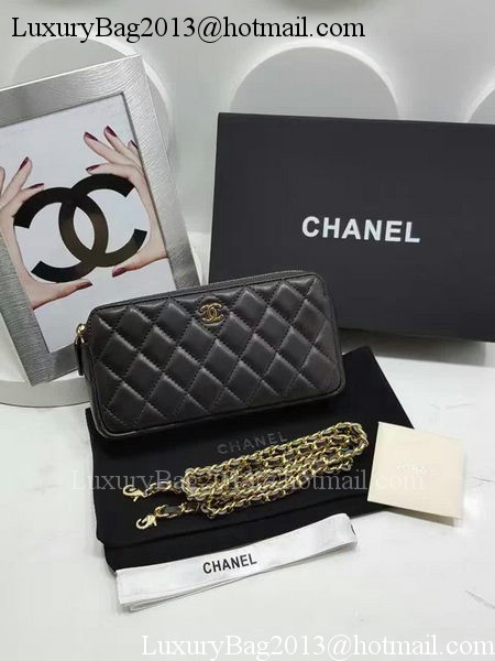 Chanel mini Shoulder Bag Black Sheepskin Leather A7020 Gold