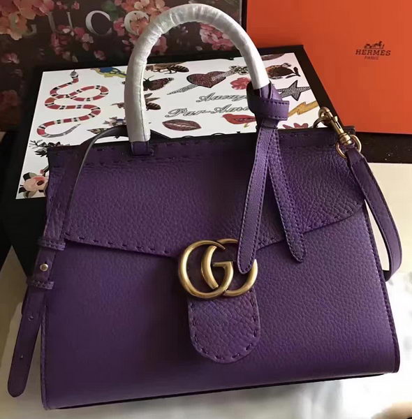 Gucci GG Marmont Leather Top Handle Bag 421890 Purple