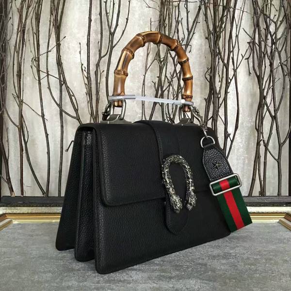 Gucci Now Bamboo Lichee Pattern Leather Top Handle Bag 448075 Black