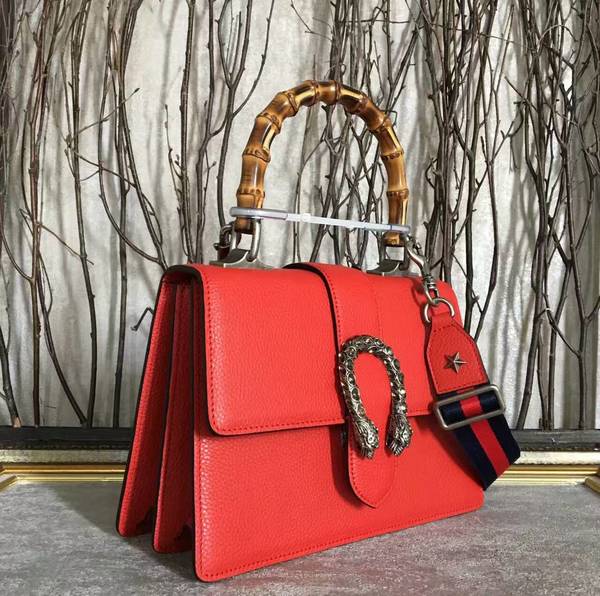 Gucci Now Bamboo Lichee Pattern Leather Top Handle Bag 448075 Red