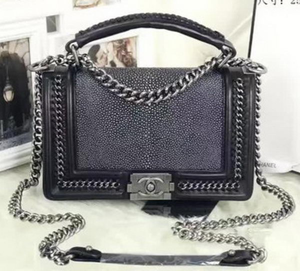 Boy Chanel Top Handle Flap Bag Calfskin A94805 Black