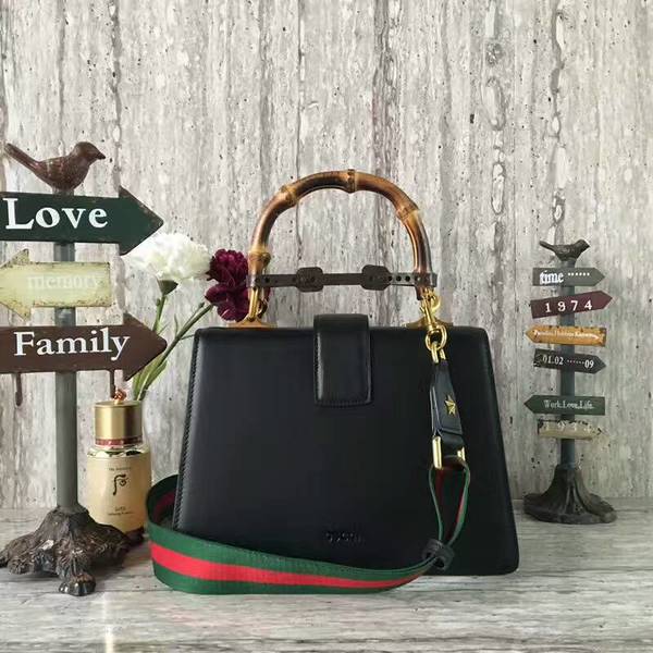 Gucci Now Bamboo Smooth Leather Top Handle Bag 448075 Black&Grey&Red