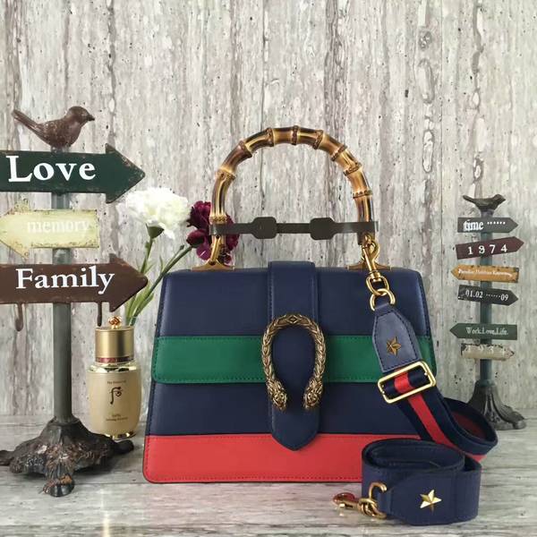 Gucci Now Bamboo Smooth Leather Top Handle Bag 448075 Blue&Green&Red