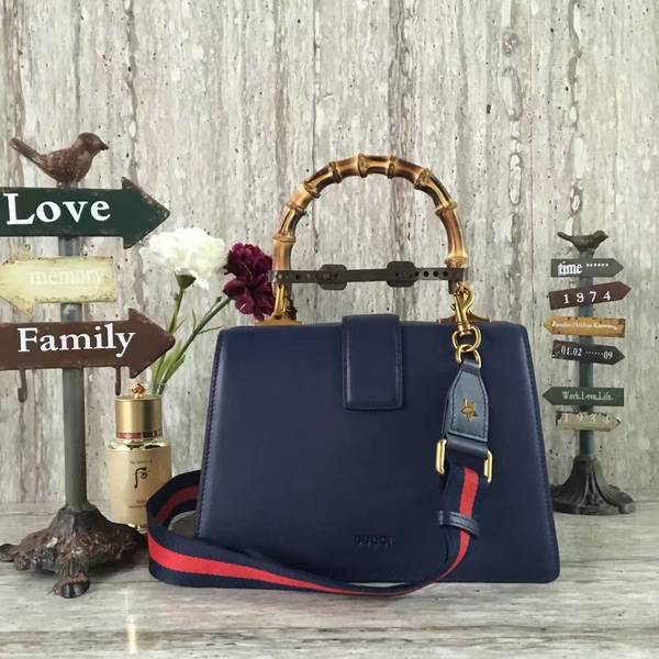 Gucci Now Bamboo Smooth Leather Top Handle Bag 448075 Blue&Green&Red