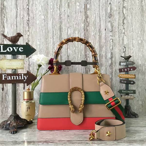 Gucci Now Bamboo Smooth Leather Top Handle Bag 448075 Camel&Green&Red