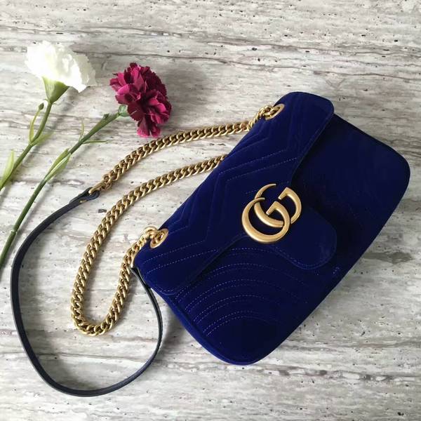 Gucci GG Marmont Suede Leather Medium Shoulder Bag 443497 Dark Blue