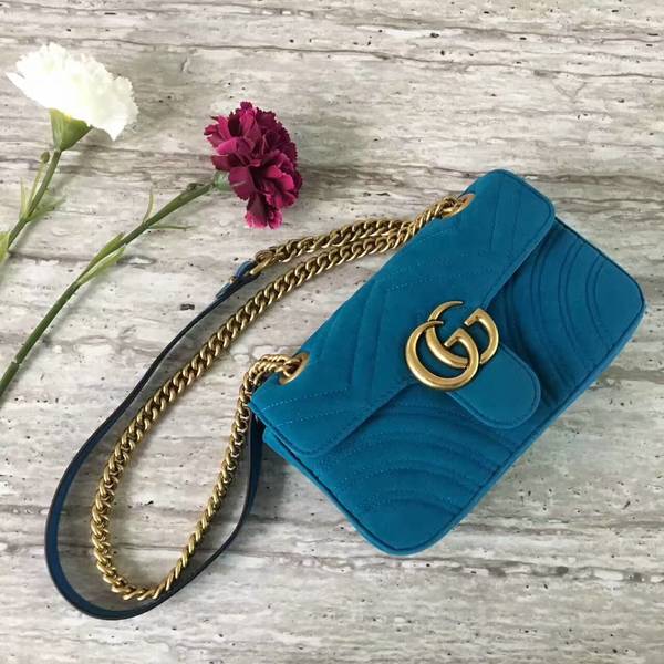 Gucci GG Marmont Suede Leather Mini Shoulder Bag 446744 Blue