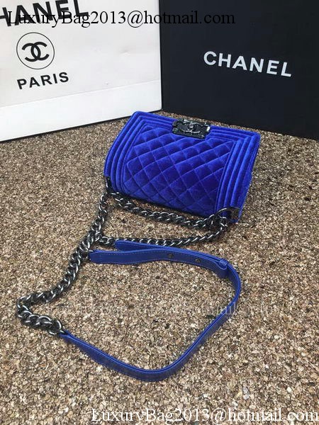 Boy Chanel Flap Shoulder Bag Original Velvet Leather A67085 Blue