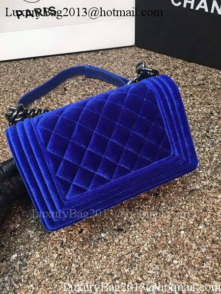 Boy Chanel Flap Shoulder Bag Original Velvet Leather A67085 Blue