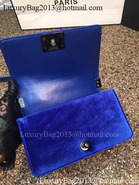 Boy Chanel Flap Shoulder Bag Original Velvet Leather A67085 Blue