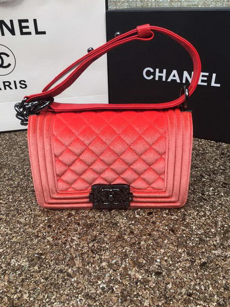 Boy Chanel Flap Shoulder Bag Original Velvet Leather A67085 Orange