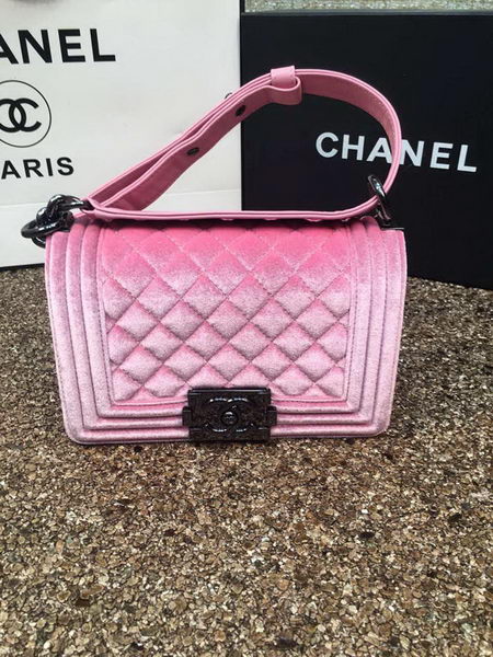 Boy Chanel Flap Shoulder Bag Original Velvet Leather A67085 Pink