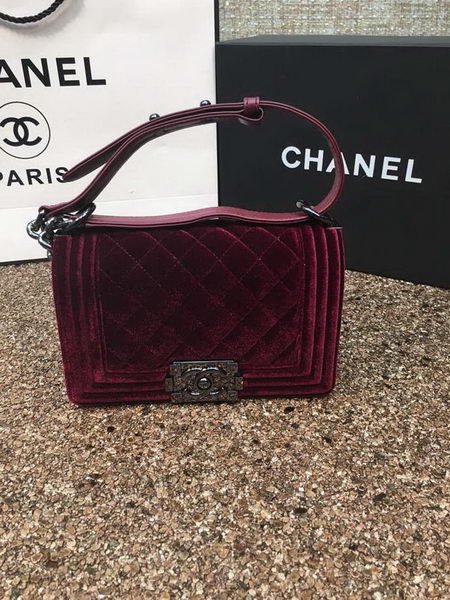 Boy Chanel Flap Shoulder Bag Original Velvet Leather A67085 Wine