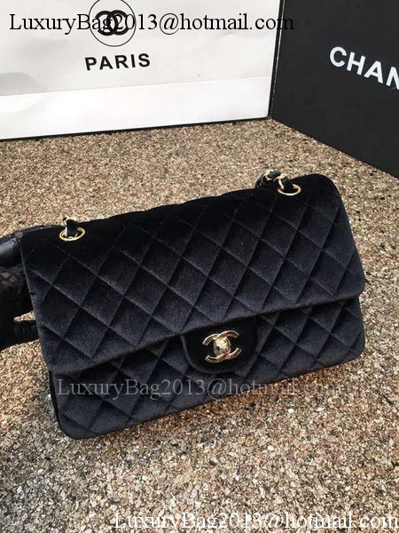 Chanel 2.55 Series Flap Bags Original Black Velvet Leather A1112 Gold