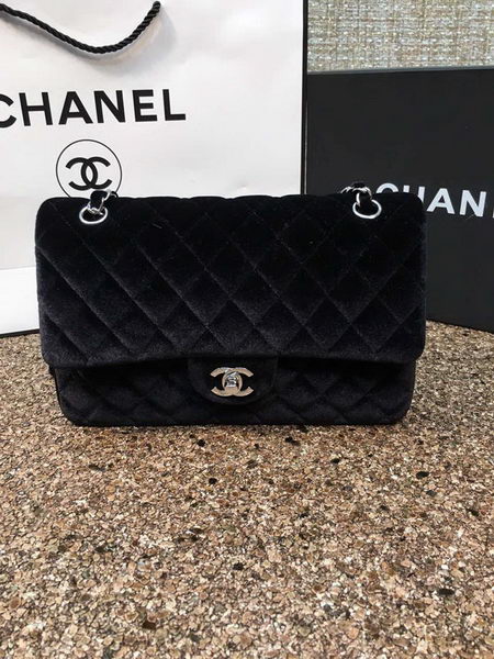 Chanel 2.55 Series Flap Bags Original Black Velvet Leather A1112 Silver