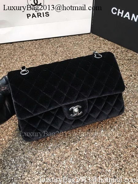 Chanel 2.55 Series Flap Bags Original Black Velvet Leather A1112 Silver