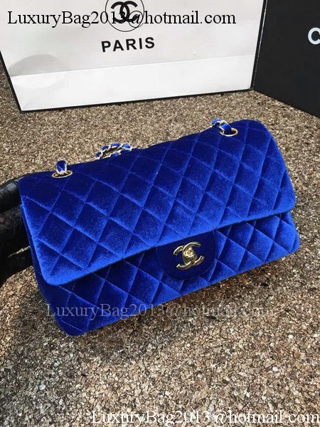 Chanel 2.55 Series Flap Bags Original Blue Velvet Leather A1112 Gold