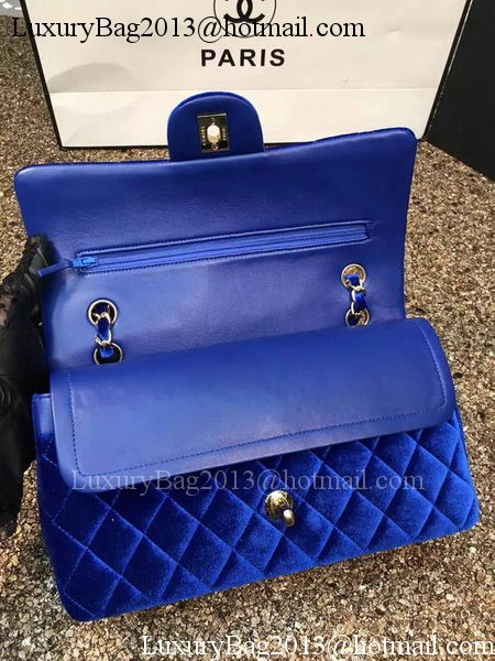 Chanel 2.55 Series Flap Bags Original Blue Velvet Leather A1112 Gold