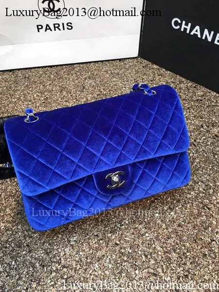 Chanel 2.55 Series Flap Bags Original Blue Velvet Leather A1112 Silver