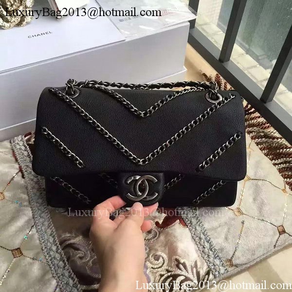 Chanel 2.55 Series Flap Bags Original Deerskin Leather A1112 Black