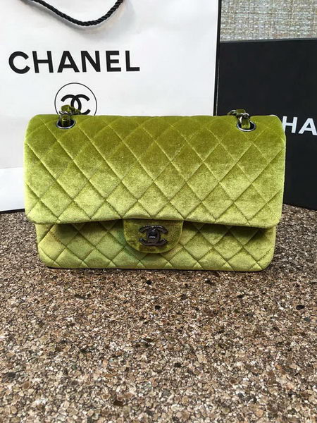 Chanel 2.55 Series Flap Bags Original Green Velvet Leather A1112 Gold