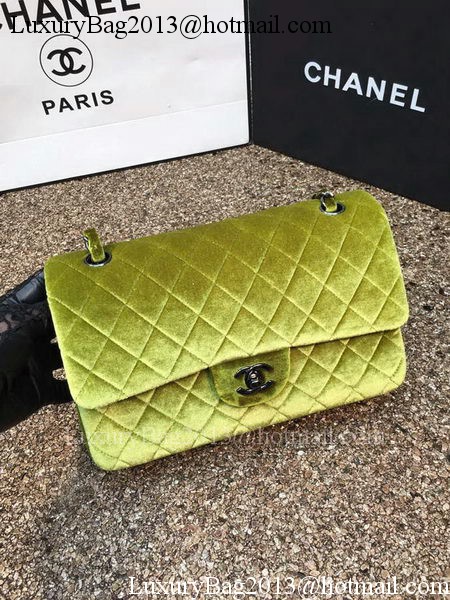 Chanel 2.55 Series Flap Bags Original Green Velvet Leather A1112 Gold