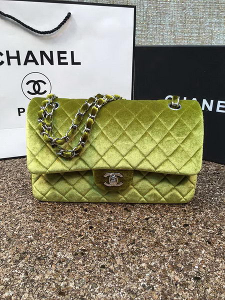 Chanel 2.55 Series Flap Bags Original Green Velvet Leather A1112 Silver