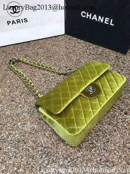 Chanel 2.55 Series Flap Bags Original Green Velvet Leather A1112 Silver