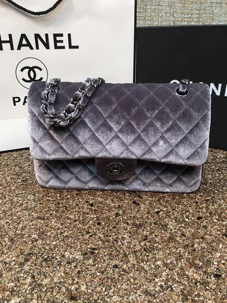 Chanel 2.55 Series Flap Bags Original Grey Velvet Leather A1112 Silver