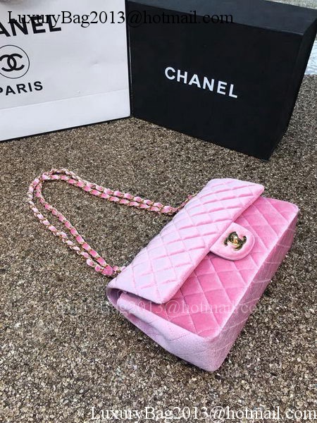 Chanel 2.55 Series Flap Bags Original Pink Velvet Leather A1112 Gold