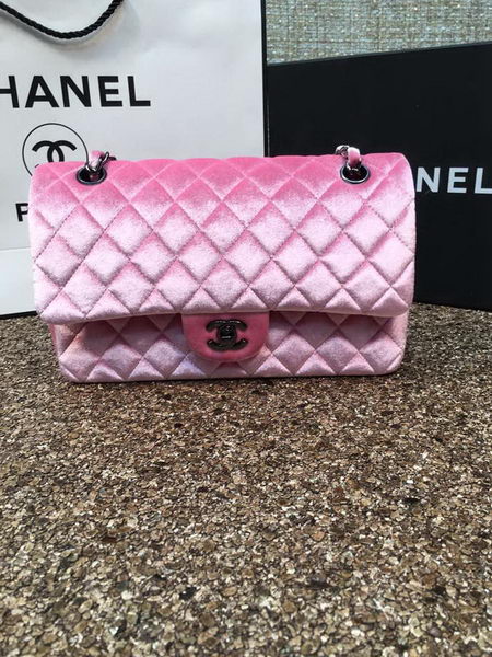 Chanel 2.55 Series Flap Bags Original Pink Velvet Leather A1112 Silver