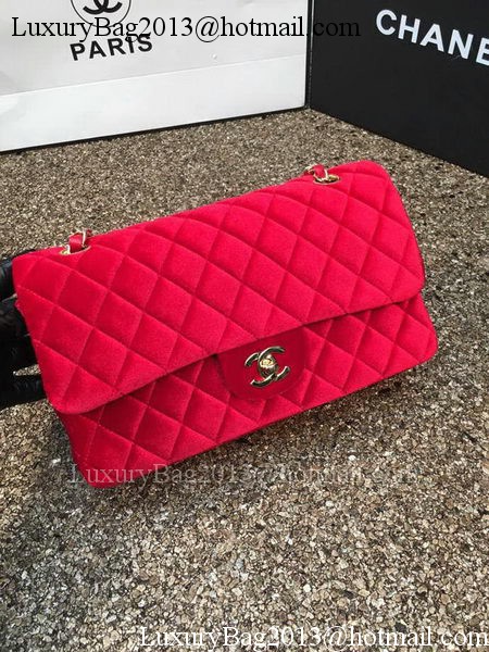 Chanel 2.55 Series Flap Bags Original Red Velvet Leather A1112 Gold