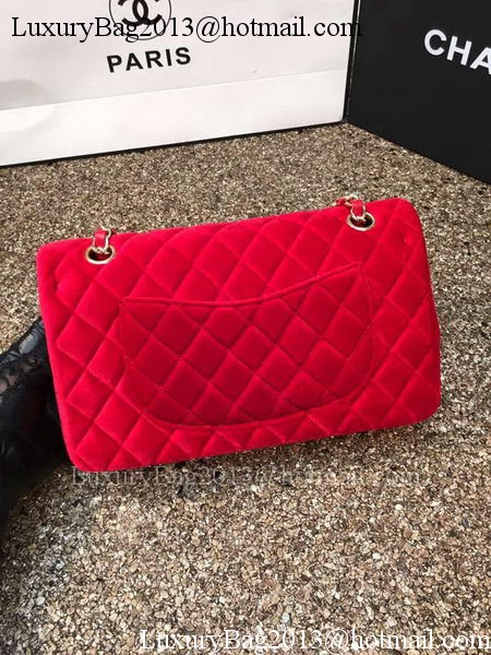 Chanel 2.55 Series Flap Bags Original Red Velvet Leather A1112 Gold