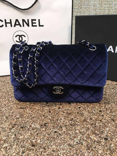 Chanel 2.55 Series Flap Bags Original Royal Velvet Leather A1112 Silver