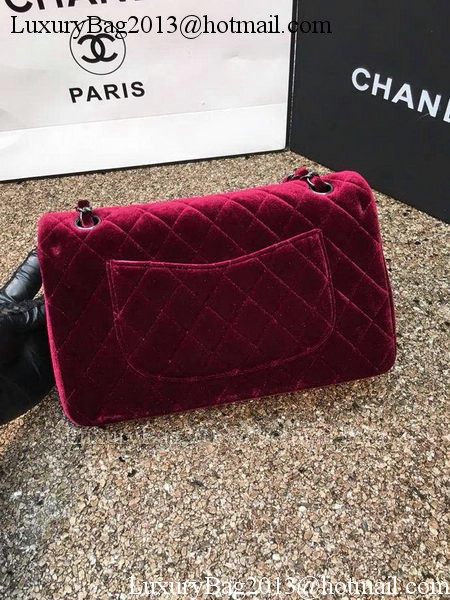 Chanel 2.55 Series Flap Bags Original Wine Velvet Leather A1112 Silver