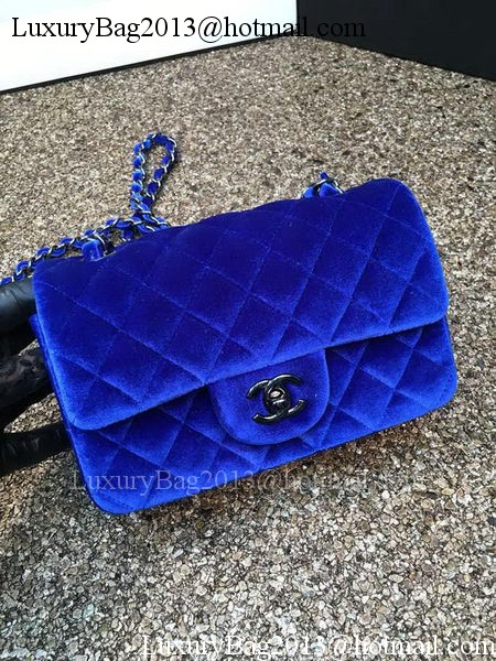 Chanel mini Classic Flap Bag Original Blue Velvet Leather A1116 Black