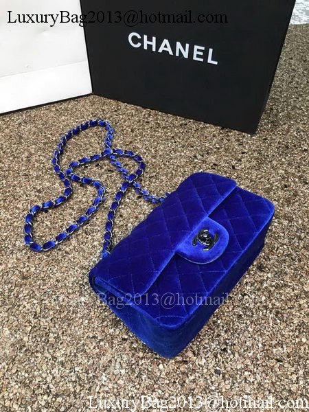 Chanel mini Classic Flap Bag Original Blue Velvet Leather A1116 Black