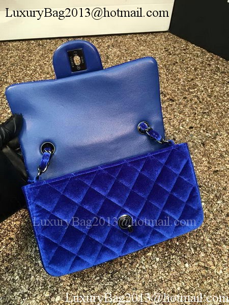 Chanel mini Classic Flap Bag Original Blue Velvet Leather A1116 Black