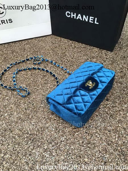 Chanel mini Classic Flap Bag Original Blue Velvet Leather A1116 Gold