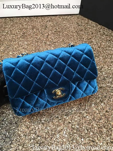 Chanel mini Classic Flap Bag Original Blue Velvet Leather A1116 Gold