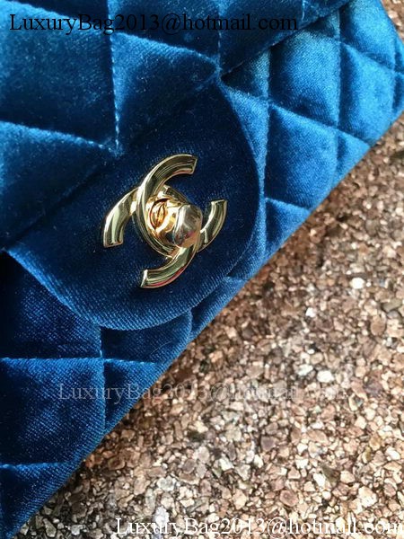 Chanel mini Classic Flap Bag Original Blue Velvet Leather A1116 Gold