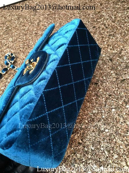 Chanel mini Classic Flap Bag Original Blue Velvet Leather A1116 Gold