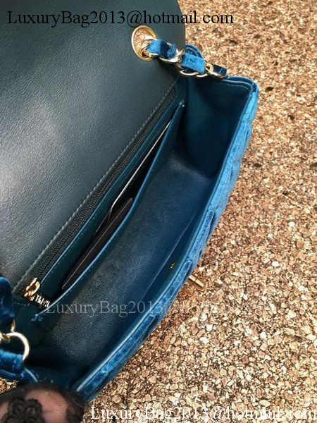 Chanel mini Classic Flap Bag Original Blue Velvet Leather A1116 Gold