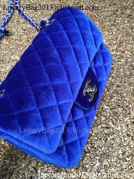 Chanel mini Classic Flap Bag Original Blue Velvet Leather A1116 Silver