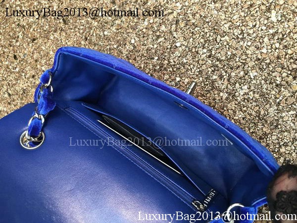 Chanel mini Classic Flap Bag Original Blue Velvet Leather A1116 Silver